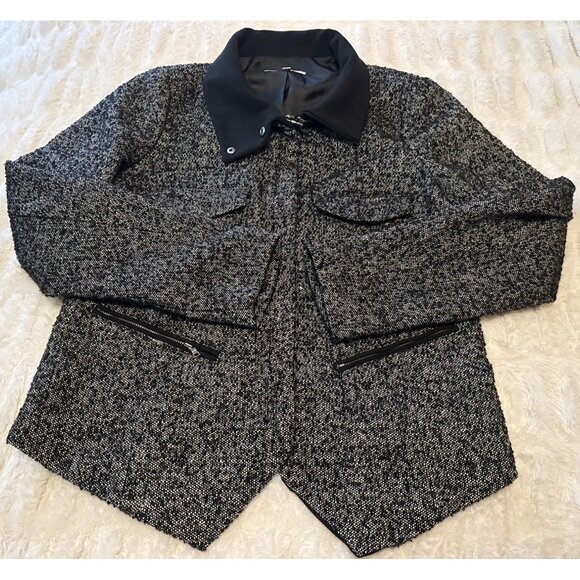 Women's GAP Black White Coat w/Zip Pockets Polyester Wool Blend Size L (READ) - Picture 5 of 16